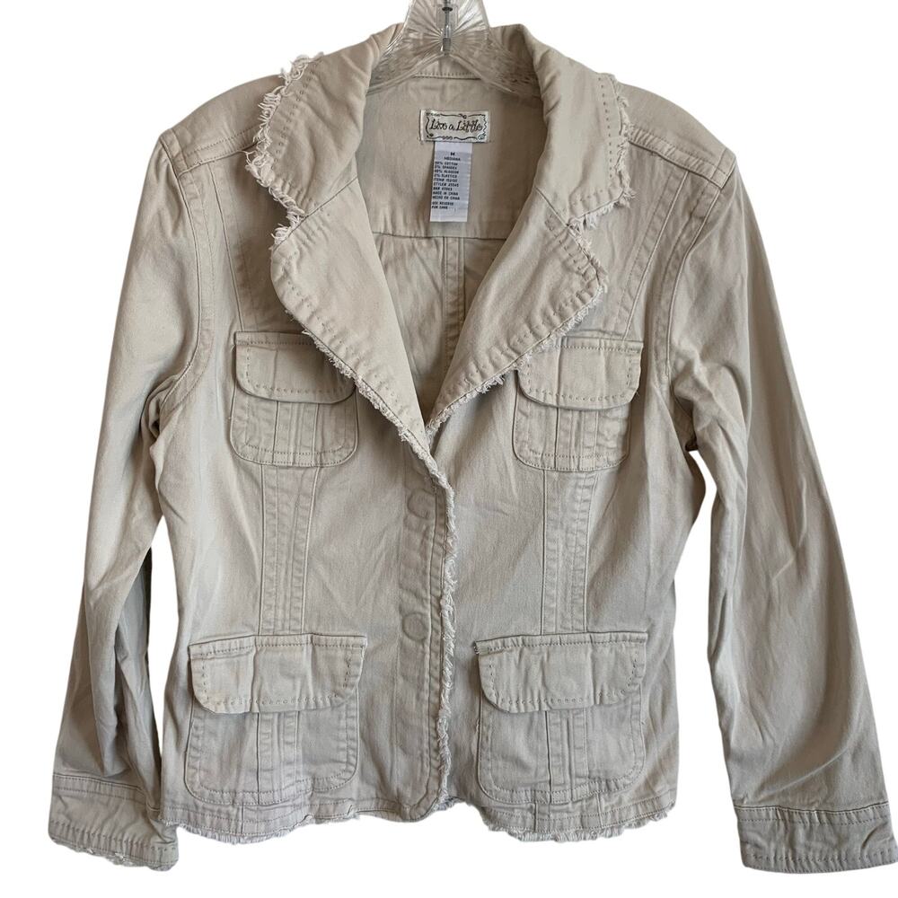 Live a Little Womens Sz 10 Beige Button Front Jacket Pockets Travel Y2K 2000s